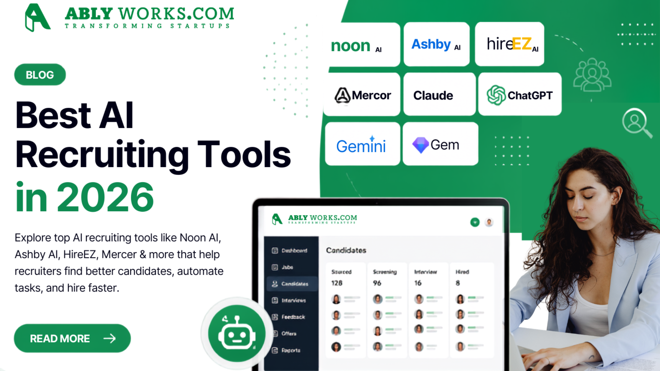 Best AI Recruiting Tools in 2026 like Noon AI, Ashby AI, HireEZ, Mercor, Claude & Why AblyWorks ATS Matters