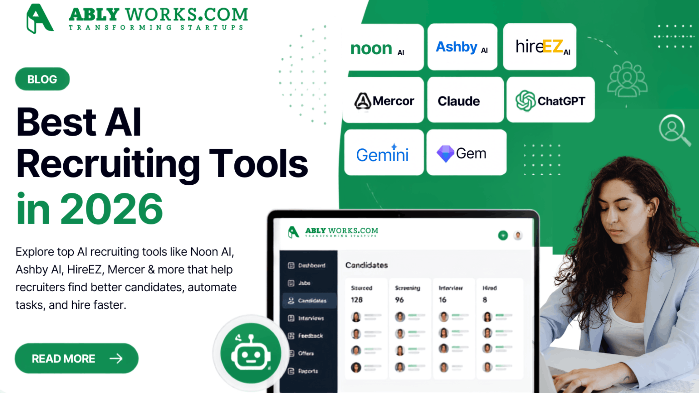 Best AI Recruiting Tools in 2026 like Noon AI, Ashby AI, HireEZ, Mercor, Claude & Why AblyWorks ATS Matters